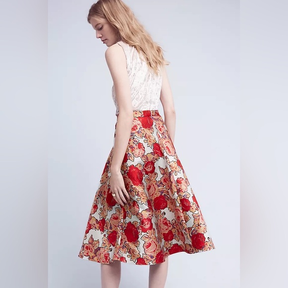 Rachel Antonoff Dresses & Skirts - Rachel Antonoff Red and Cream Floral A-Line Skirt Size 2P